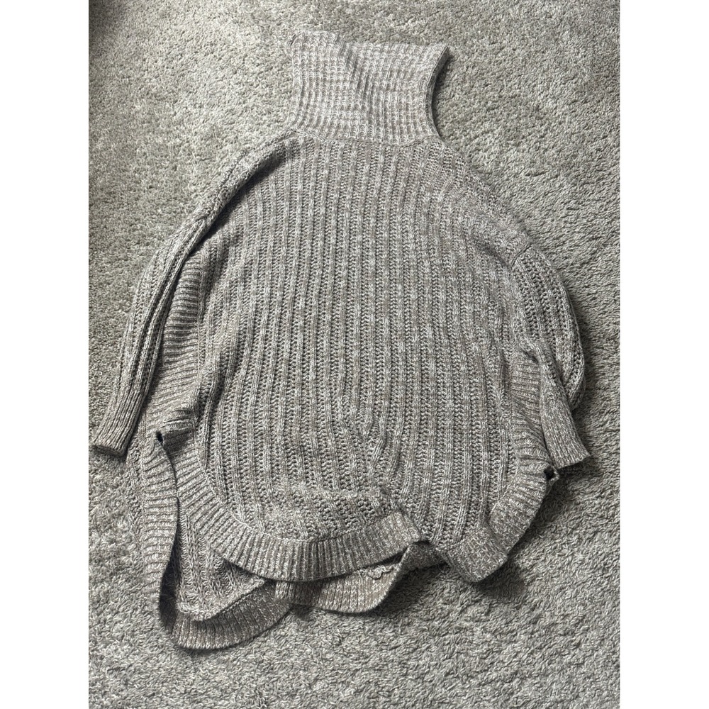 Express Womens Marled Tan Ribbed Turtleneck Sweater Size Small Relaxed Fit